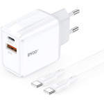BWOO Wall Charger CDA182 Qc 38W 1x USB-A + 1x USB-C With USB-C Cable 1 m black