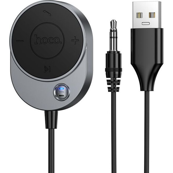 Hoco Wireless Car Receiver Aux Bluetooth With Cable Jack 3,5 Mm E150 Metal gray