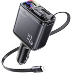 Yesido - 4in1 Car Charger (Y63) - With 2x Retractable Cable, Led Ambient Light, Fast Charging, 117W - Grey