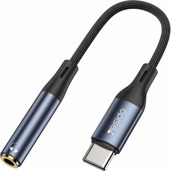 Yesido - Audio Cable Adapter - Type-C To Jack 3.5mm, Nylon, Aluminum Alloy, 15cm - Black - (YAU38)