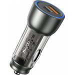 Yesido - Car Charger (Y49) - USB-A, Type-C, Led Light Effect, Fast Charging, 30W - Grey