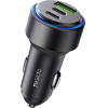 Yesido - Car Charger (Y50) - 2x Type-C, USB-A, Fast Charging, 60W, Led Lamp Ring, Intelligent Temperature Control Chip - Black