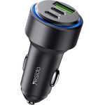 Yesido - Car Charger (Y50) - 2x Type-C, USB-A, Fast Charging, 60W, Led Lamp Ring, Intelligent Temperature Control Chip - Black
