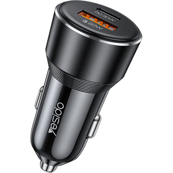 Yesido - Car Charger (Y64) - Dual-Port USB-A + Type-C, 50W, Multi Protection, Fast Charging - Black