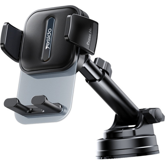 Yesido - Car Holder - For Dashboard/Windshield, 360�, Anti-slip, Transparent Panel, Telescopic Arm, Auto Clip - Black - (C261)