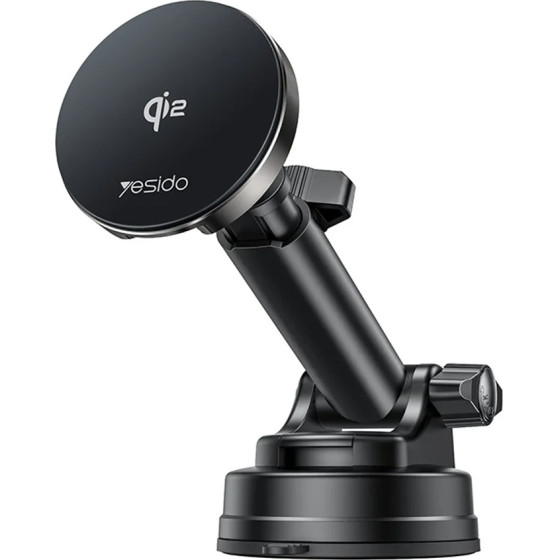 Yesido - Car Holder With Wireless Charging (DS30) - For Dashboard, Type-C, 15W, Qi2.0 - Black