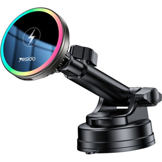 Yesido - Car Holder With Wireless Charging - For Air Outlet/Dashboard, Magnetic, Intelligent Management, 15W - Black - (C315)