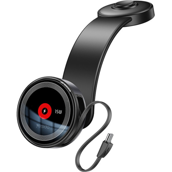 Yesido - Car Holder With Wireless Charging - For Dashboard, With Retractable Cable, Type-C, N52 Magnets, 15W - Black - (C314)