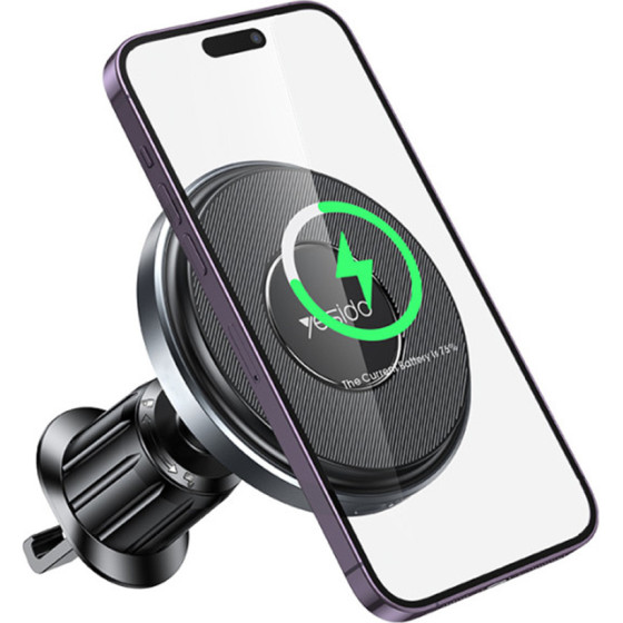 Yesido - Car Holder With Wireless Charging - For Windshield, 360�, Intelligent Identification, 15W - Black - (C190)