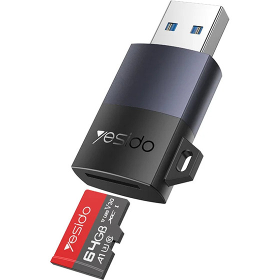 Yesido - Card Reader - USB, High-speed, Aluminum Alloy, Support 1TB, Plug And Play, Tf Card - Black - (GS36)