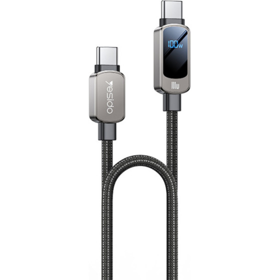 Yesido - Data Cable - Super Fast Charging, With Digital Display, Type-C To Type-C, 100W, 5A, 480Mbps, 1.2m - Black - (CA179)
