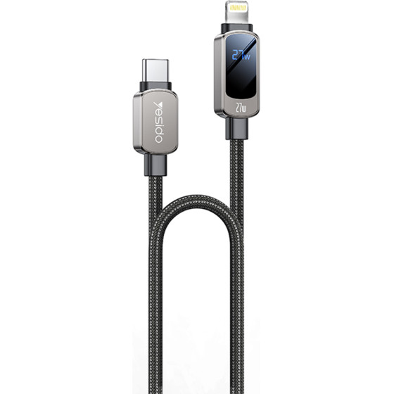 Yesido - Data Cable - Super Fast Charging, With Digital Display, Type-C To Type-C, 27W, 3A, 480Mbps, 1.2m - Black - (CA180)