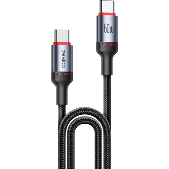 Yesido - Data Cable - Type-C To Type-C, Fast Charging, 60W, 3A, 480Mbps, Aluminum Alloy, 1.2m - Black - (CA181)