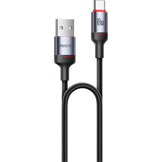 Yesido - Data Cable - Type-C To Type-C, Fast Charging, 60W, 3A, 480Mbps, Aluminum Alloy, 2m - Black - (CA183)