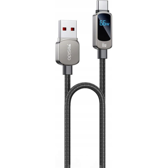 Yesido - Data Cable - With Led Power Display, Usb To Type-C, Fast Charge, 66W, 5A, 480Mbps, 1.2m - Black - (CA128C)