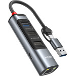 Yesido - Docking Station - USB, Type-C To 3x USB, USB-C, RJ45 100M, PD100W, Fast Charge, Plug & Play, 5GBps - Gray - (HB21)