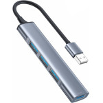 Yesido - Docking Station 4in1 (HB18) - Usb To 1x USB3.0, 3x USB2.0, Plug&Play, 5Gbps, Aluminum Alloy - Gray