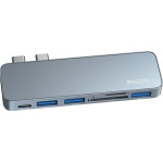 Yesido - Docking Station 4in1 - 2x Type-C To 3x USB, USB-C, SD/TF, 6in1 Splitter, Fast Charging, 96W, 5GBps - Gray - (HB10)