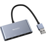 Yesido - Docking Station 4in1 - Usb To 4x USB, Plug & Play, 480Mbps, 15cm - Gray - (HB12)