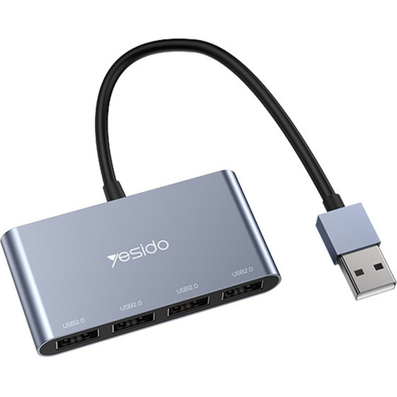 Yesido - Docking Station 4in1 - Usb To 4x USB, Plug & Play, 480Mbps, 15cm - Gray - (HB12)