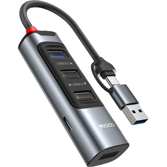 Yesido - Docking Station 5in1 (HB20) - USB, Type-C To 4x USB, USB-C, PD100W, Fast Charge, Plug & Play, 5GBps - Gray - (HB20;YESIDO)