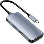 Yesido - Docking Station 7in1 (HB16) - Type-C To 1x USB3.0, 2x USB2.0, TF/Sd Card, 1x VGA, 1x Type-C, 5Gbps, PD100W - Gray