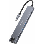 Yesido - Docking Station 8in1 (HB27) - Type-C To 2x USB, 2x USB-C, HDMI, RJ45, TF/SD, PD100W, Fast Charge, 4K@30Hz - Gray - (HB27;YESIDO)