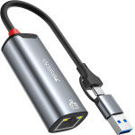 Yesido - Ethernet Adapter - USB, Type-C To RJ45, For Windows, MacOS, Linux, 1000MBps - Gray - (HB26)