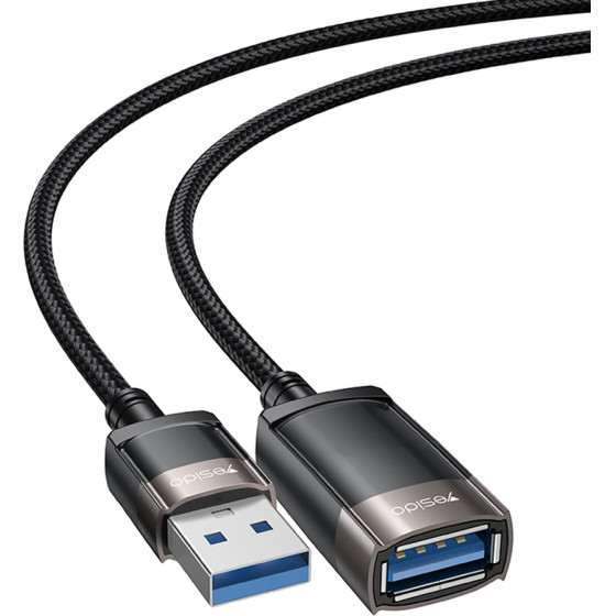 Yesido - Extension Adapter - Usb 2.0, With 1.5m Cable, Braided, High-Speed Transmission - Grey - (GS26)