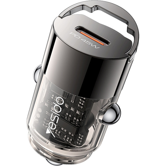Yesido - Hidden Car Charger (Y67) - Type-C, PD45W, Aluminum Alloy, Super Fast Charging - Black