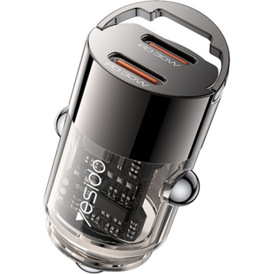 Yesido - Mini Car Charger (Y69) - Dual-Port Type-C, PD30W, Aluminum Alloy, Fast Charging - Black