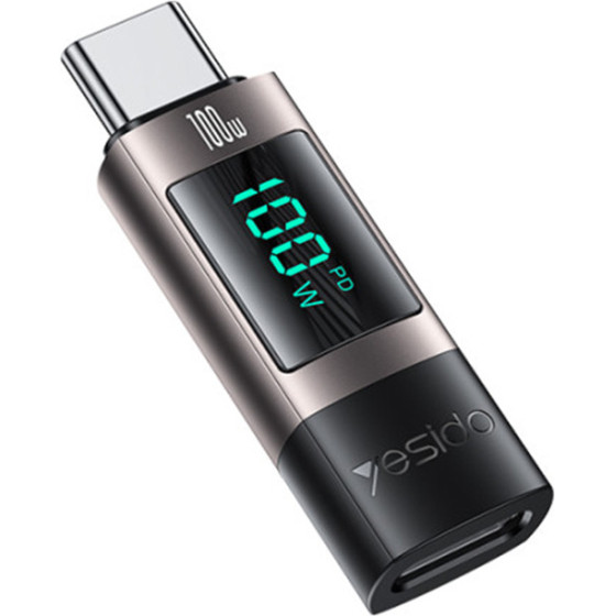Yesido - Otg Adapter - Type-C To Type-C, Power Real-Time Display, 100W, 5A, Plug&Play - Grey - (GS24)