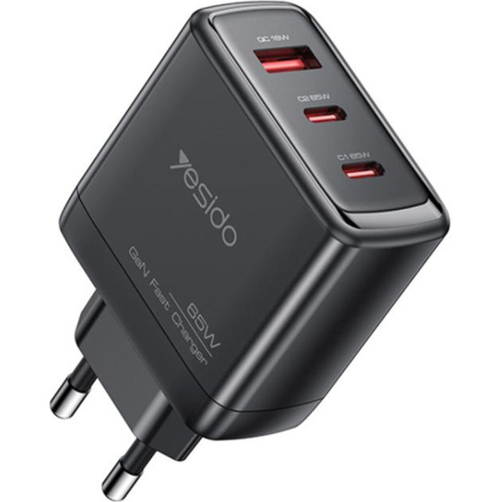 Yesido - Wall Charger (YC144) - 2x Type-C, 1x USB-A, 65W, Gan Technology, Fast Charging - Black