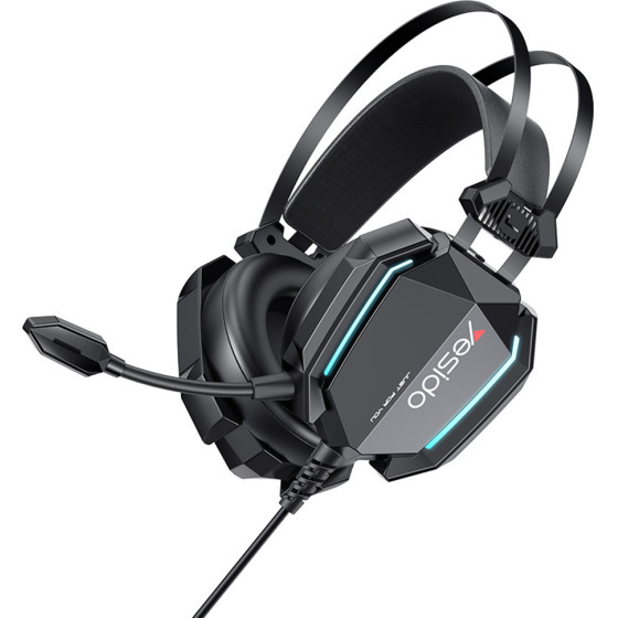 Yesido - Wired Headphones - For Gaming, Jack 3.5mm, USB, With Microphone, Lights, 2m - Black - (EK03)