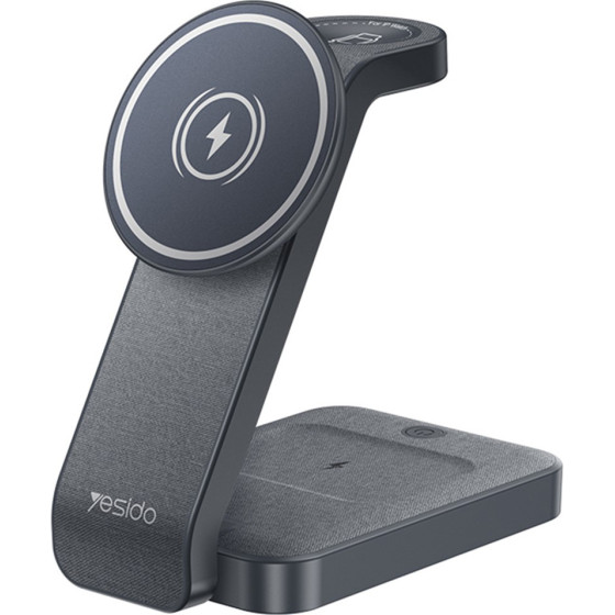 Yesido - Wireless Charging Station - Magnetic, For Phone, Watch, Earbuds, Foldable, Stand, Night Light, 15W - Grey - (DS26)