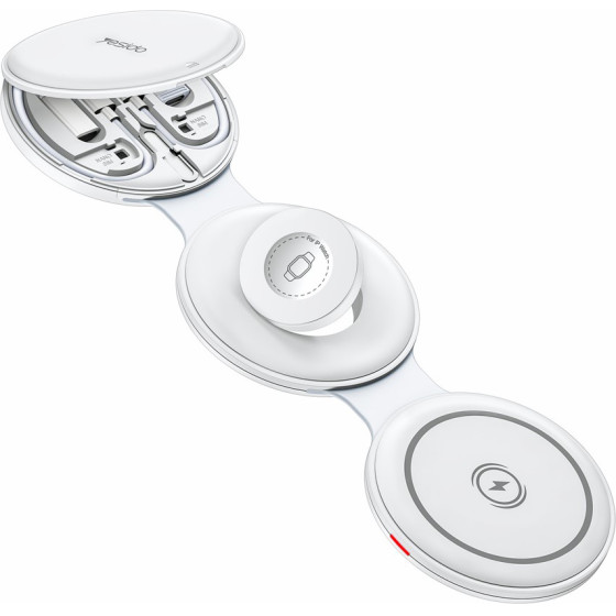 Yesido - Wireless Charging Station 5in1 - For iPhone, Apple Watch, AirPods, Magnetic, Foldable, Holder, 15W - White - (DS29)
