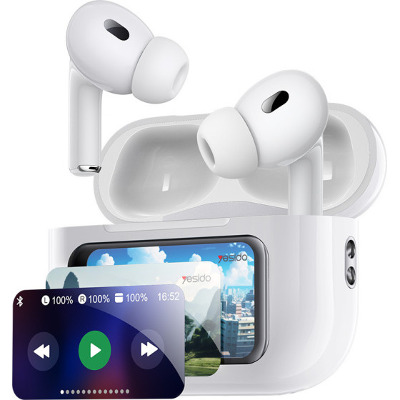 Yesido - Wireless Earbuds (TWS29) - With Lcd Screen, TWS, Microphone, Bluetooth, In-Ear Design, 360mAh - White
