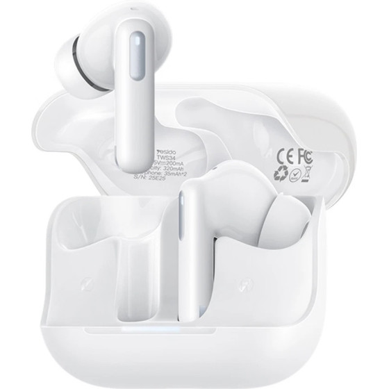 Yesido - Wireless Earbuds (TWS34) - Dual Microphone, ANC, Bluetooth 5.3, ENC, In-Ear Design, Touch Control, 320mAh - White