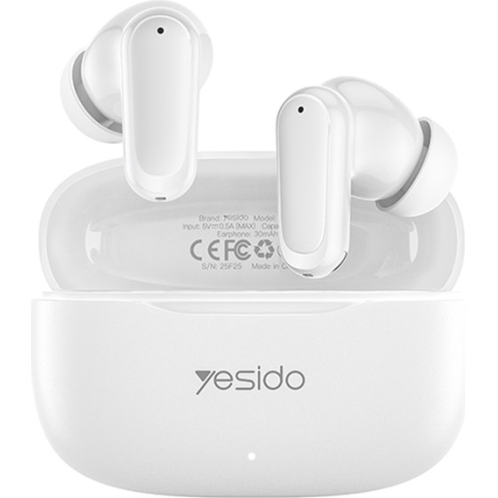 Yesido - Wireless Earbuds (TWS38) - Track System Stereo, Microphone, Bluetooth 5.4, In-Ear Design, 250mAh - White - (TWS38;White)