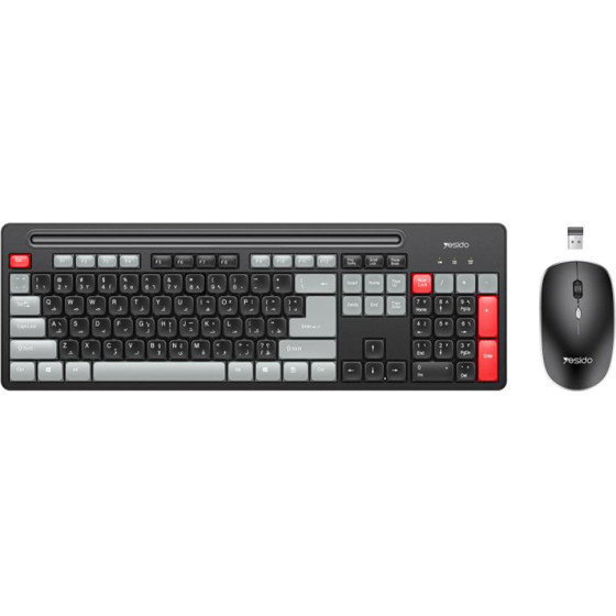 Yesido - Wireless Keyboard And Mouse Set - 2.4GHz, 104 Keys, DPI:800-1000-1600, Fast Transmission, Low Latency - Black - (KB43)
