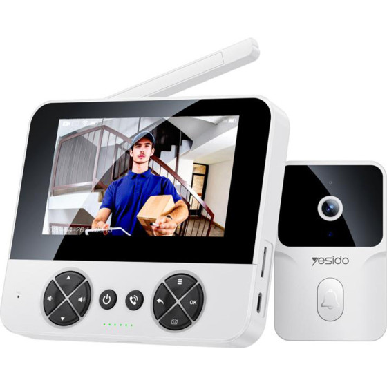 Yesido - Wireless Video Intercom Doorbell (KM27) - 2.4G, 2K Hd 1080*720px, 1000mAh, 4.3'' Tft Screen - White