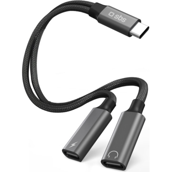 SBS Adapter Type C Spliter To 2 Type C Audio And Charging Black - (YCHARGETYCK)
