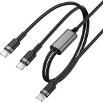 Acefast - Data Cable 3in1 (C22-02) - Fast Charge, Type-C To 2xType-C, 100W, 5A, Nylon Braid, CE, RoHS, EAC, 1.25m - Black