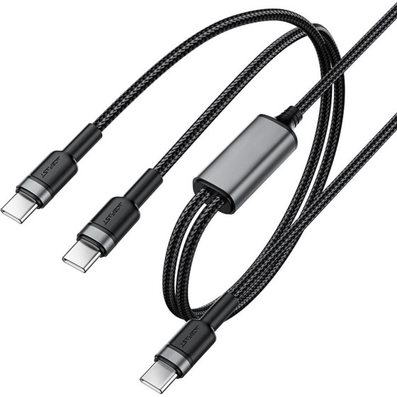 Acefast - Data Cable 3in1 (C22-02) - Fast Charge, Type-C To 2xType-C, 100W, 5A, Nylon Braid, CE, RoHS, EAC, 1.25m - Black