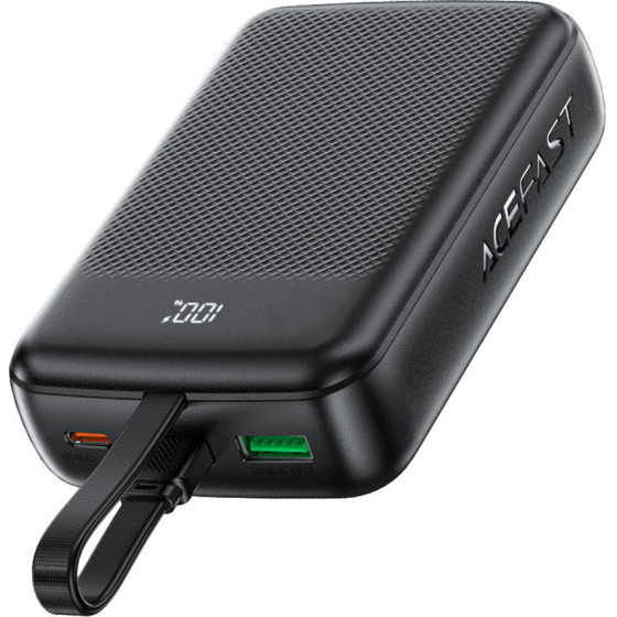 Acefast - Power Bank (M14-20000) - With Built-In Cable, Type-C, USB, 20000mAh, 38.5Wh, PD22.5W, Led Display - Black