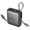 Acefast - Power Bank (M23-10000) - With 2x Built-In Cables, USB-C Port, 10000mAh, 22.5W, Two-Way Fast Charging, Led - Gray