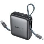 Acefast - Power Bank (M23-10000) - With 2x Built-In Cables, USB-C Port, 10000mAh, 22.5W, Two-Way Fast Charging, Led - Gray