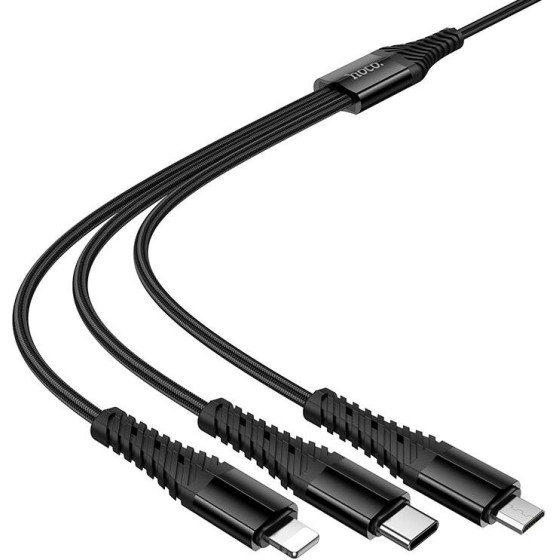 Hoco Cable 3in1 Usb C / Usb A To Lightning + Usb C + Micro Usb 1 m X123 black