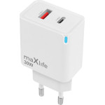 Maxlife MXTC-09-30AC Gan Pd Qc Charger 1x USB-C 1x Usb 30W white