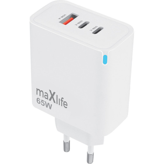Maxlife MXTC-09-65ACc Gan Pd Qc Charger 2x USB-C 1x Usb 65W white